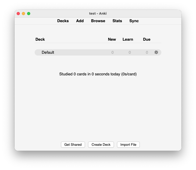 Anki's main window with the Sync button (top-right of the toolbar) highlighted.